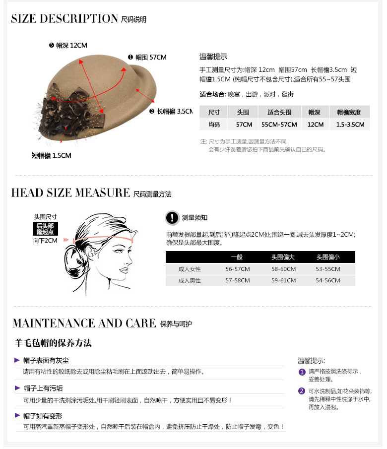 貝雷帽，羊毛呢帽，尺寸說明